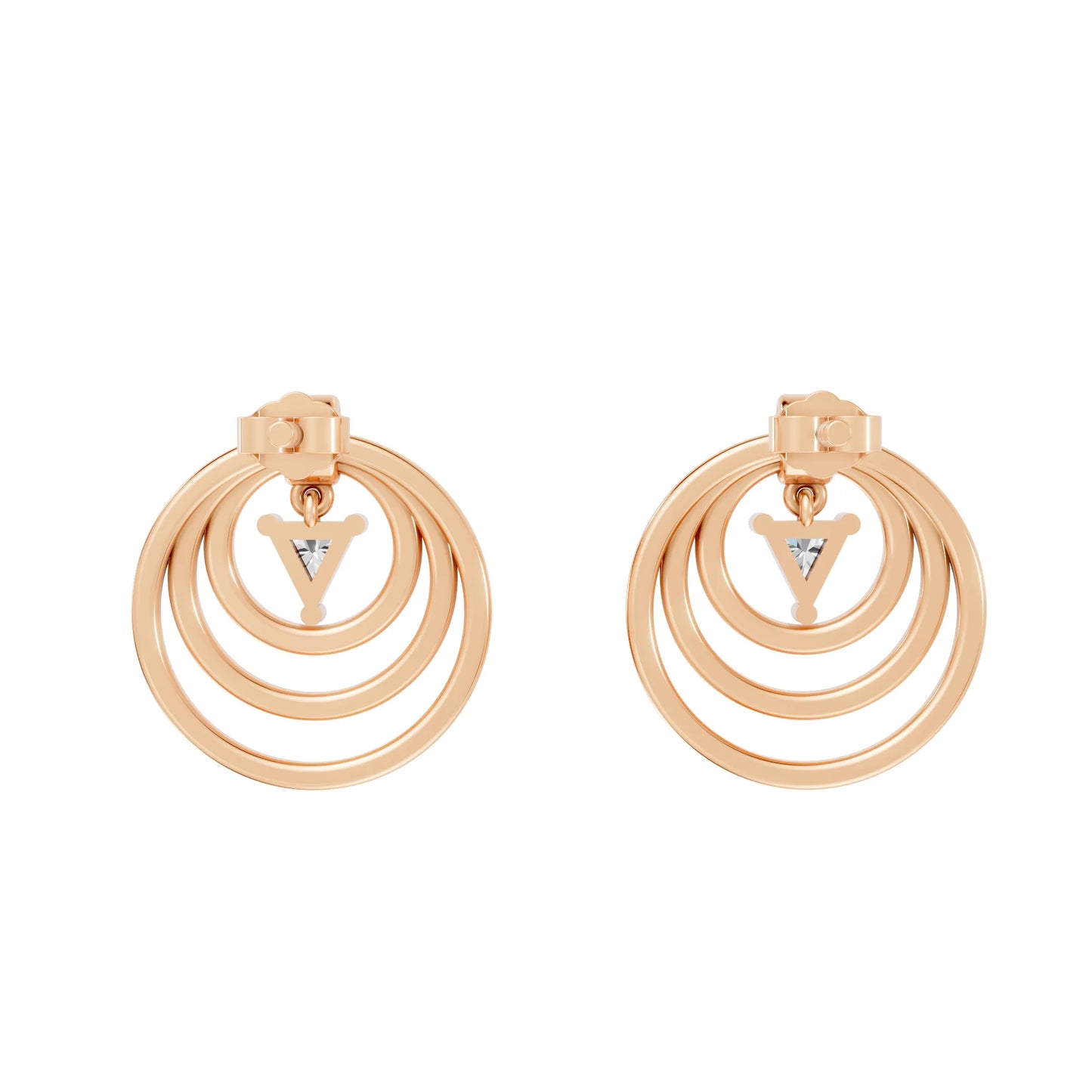 14K Gold Triangle Cut Diamond Multi Hoop Drop Earring
