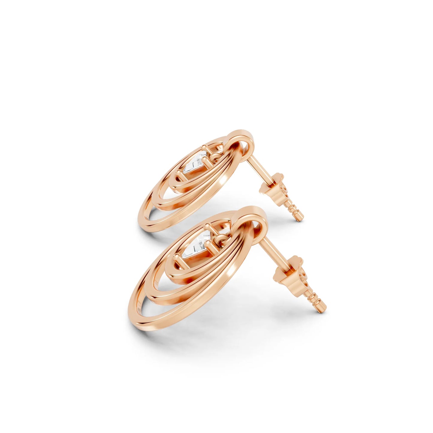 14K Gold Triangle Cut Diamond Multi Hoop Drop Earring