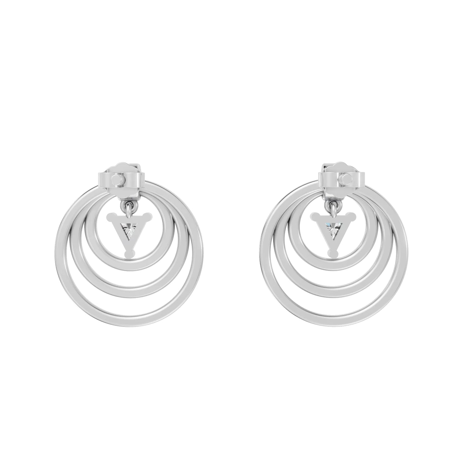 14K Gold Triangle Cut Diamond Multi Hoop Drop Earring