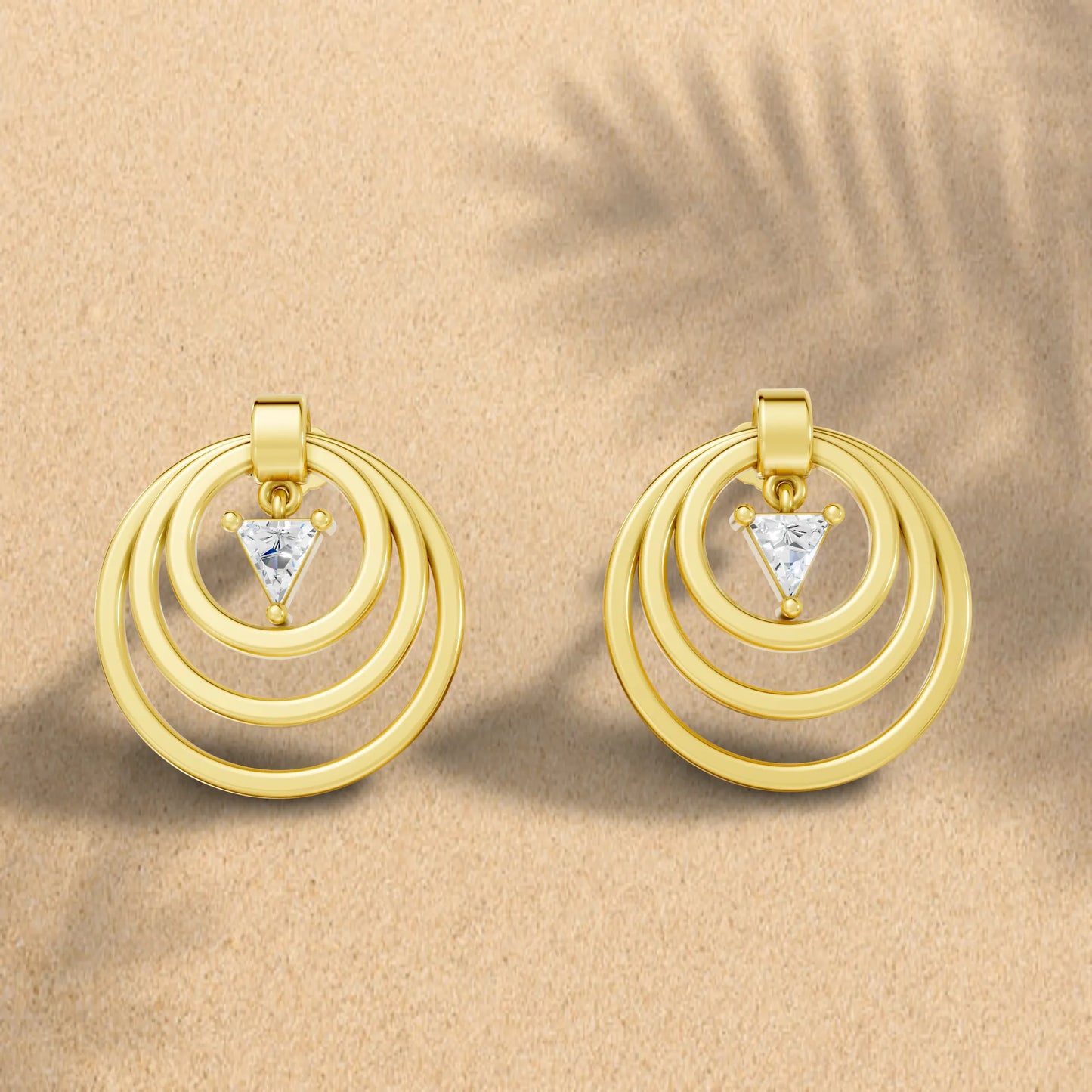14K Gold Triangle Cut Diamond Multi Hoop Drop Earring