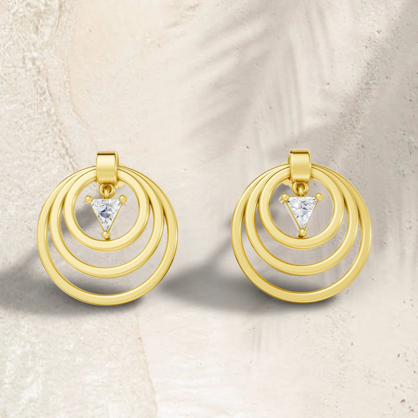 14K Gold Triangle Cut Diamond Multi Hoop Drop Earring