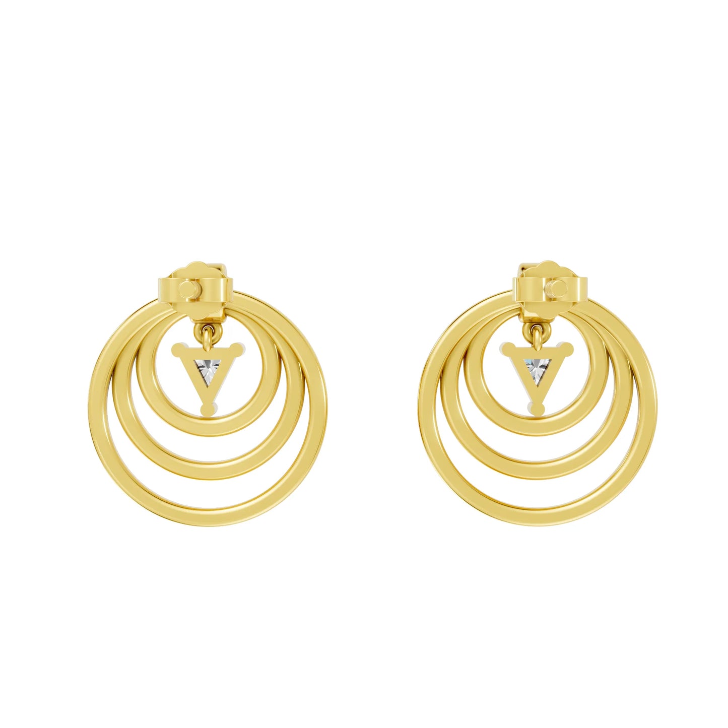 14K Gold Triangle Cut Diamond Multi Hoop Drop Earring