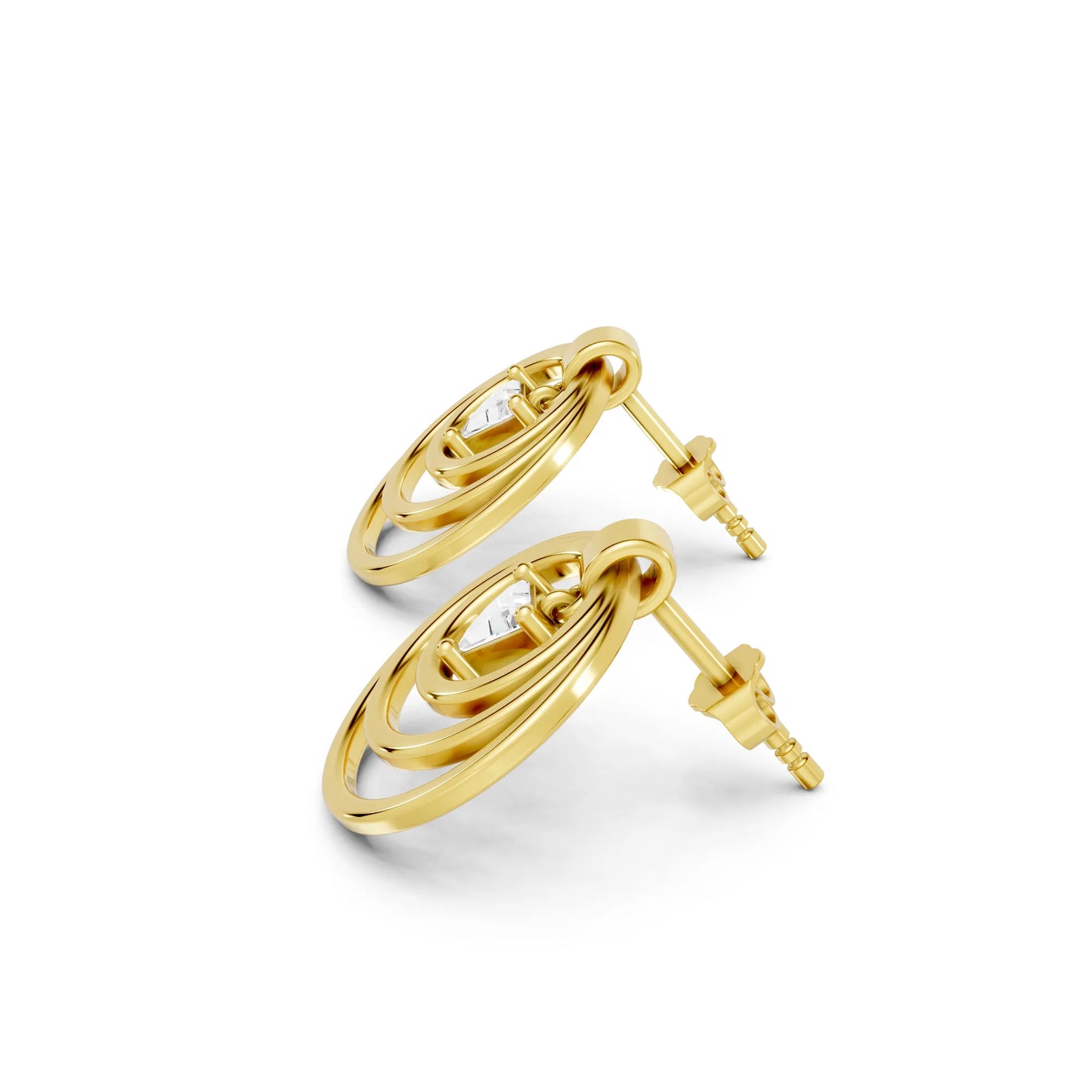 14K Gold Triangle Cut Diamond Multi Hoop Drop Earring