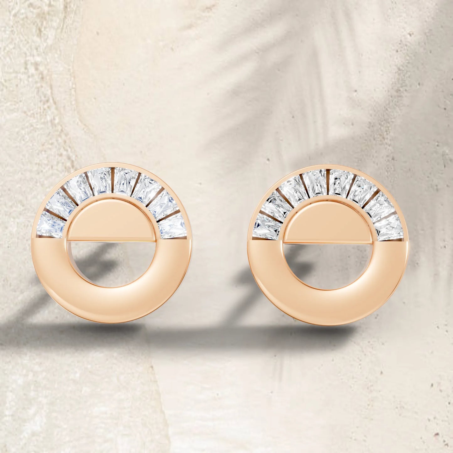 14K Gold Bagutte Cut Diamond Full Moon Halo Stud Earring