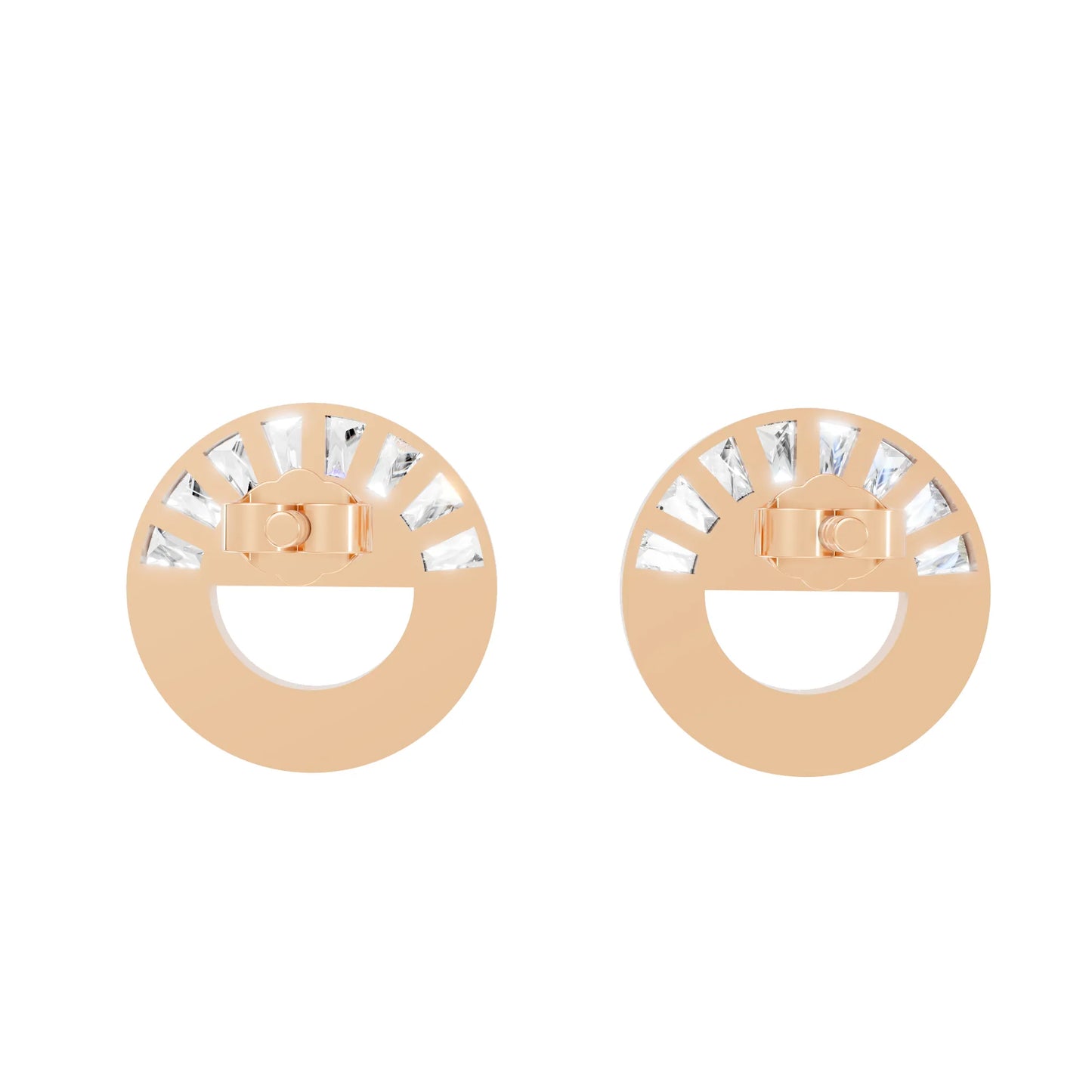 14K Gold Bagutte Cut Diamond Full Moon Halo Stud Earring