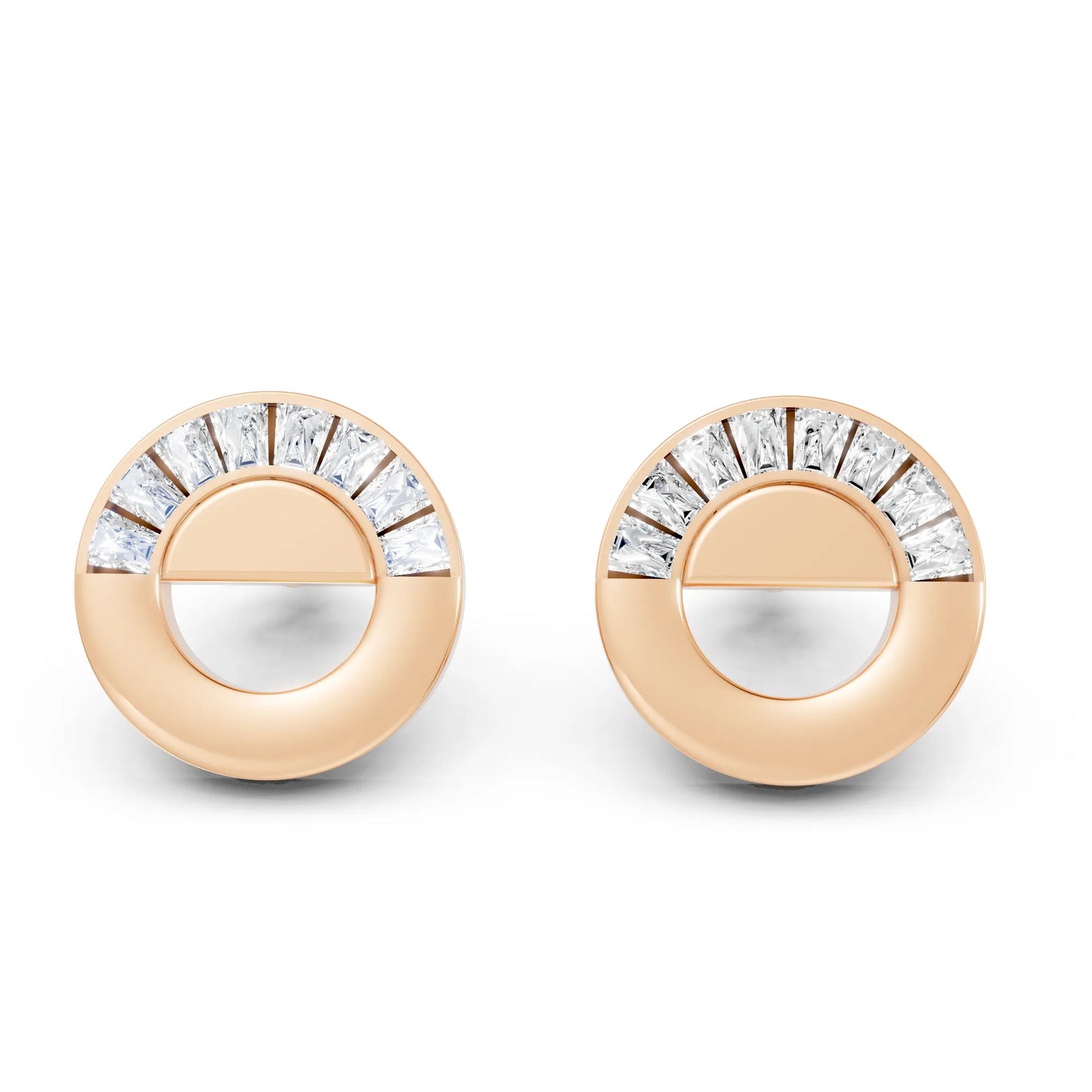 14K Gold Bagutte Cut Diamond Full Moon Halo Stud Earring