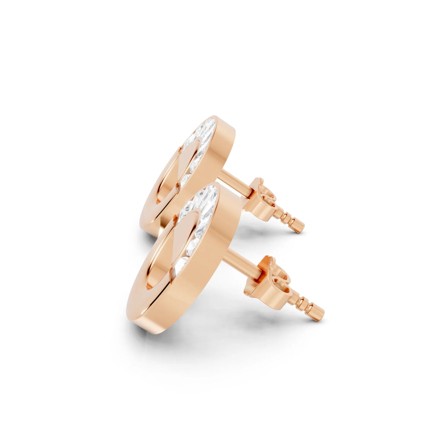 14K Gold Bagutte Cut Diamond Full Moon Halo Stud Earring