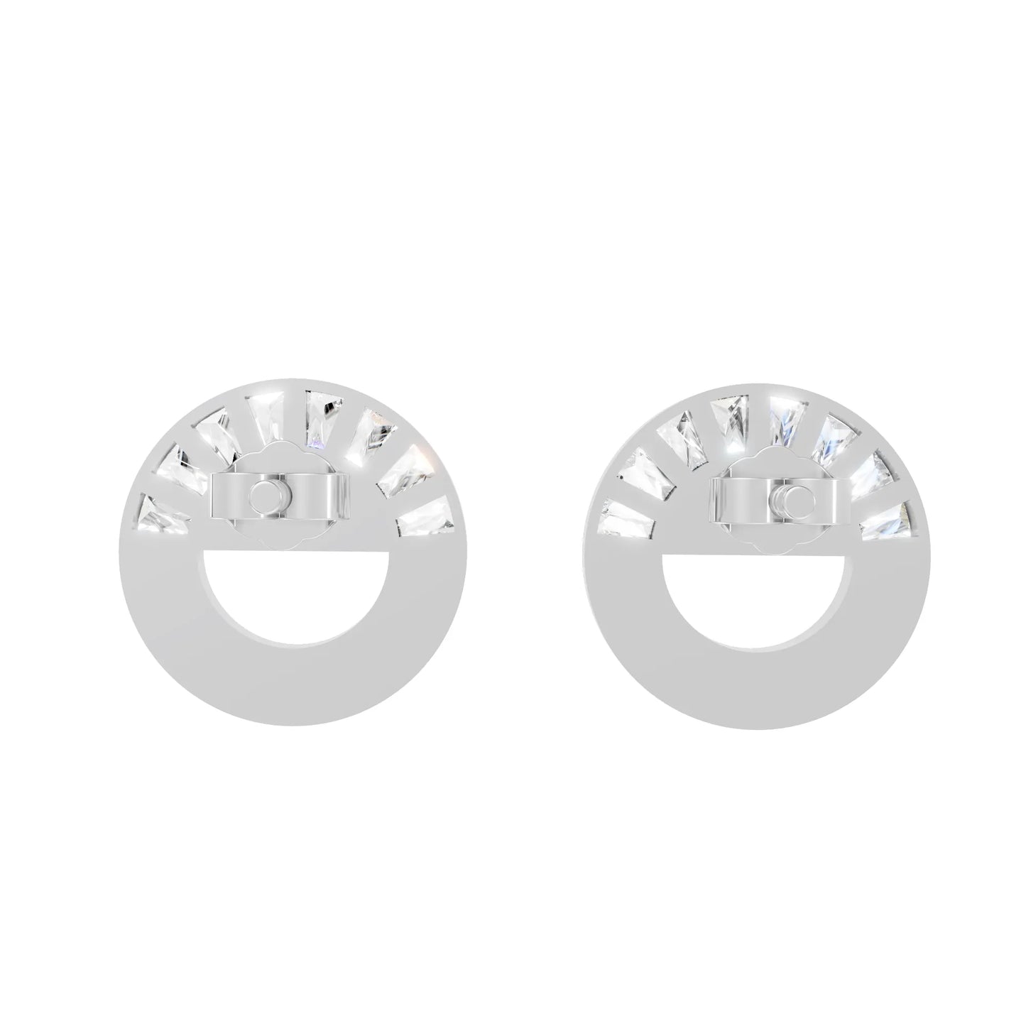 14K Gold Bagutte Cut Diamond Full Moon Halo Stud Earring