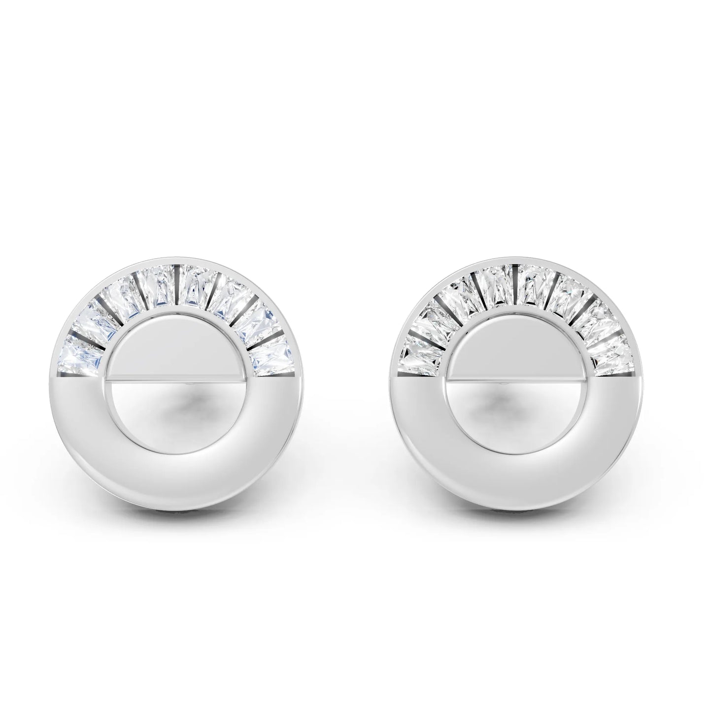 14K Gold Bagutte Cut Diamond Full Moon Halo Stud Earring