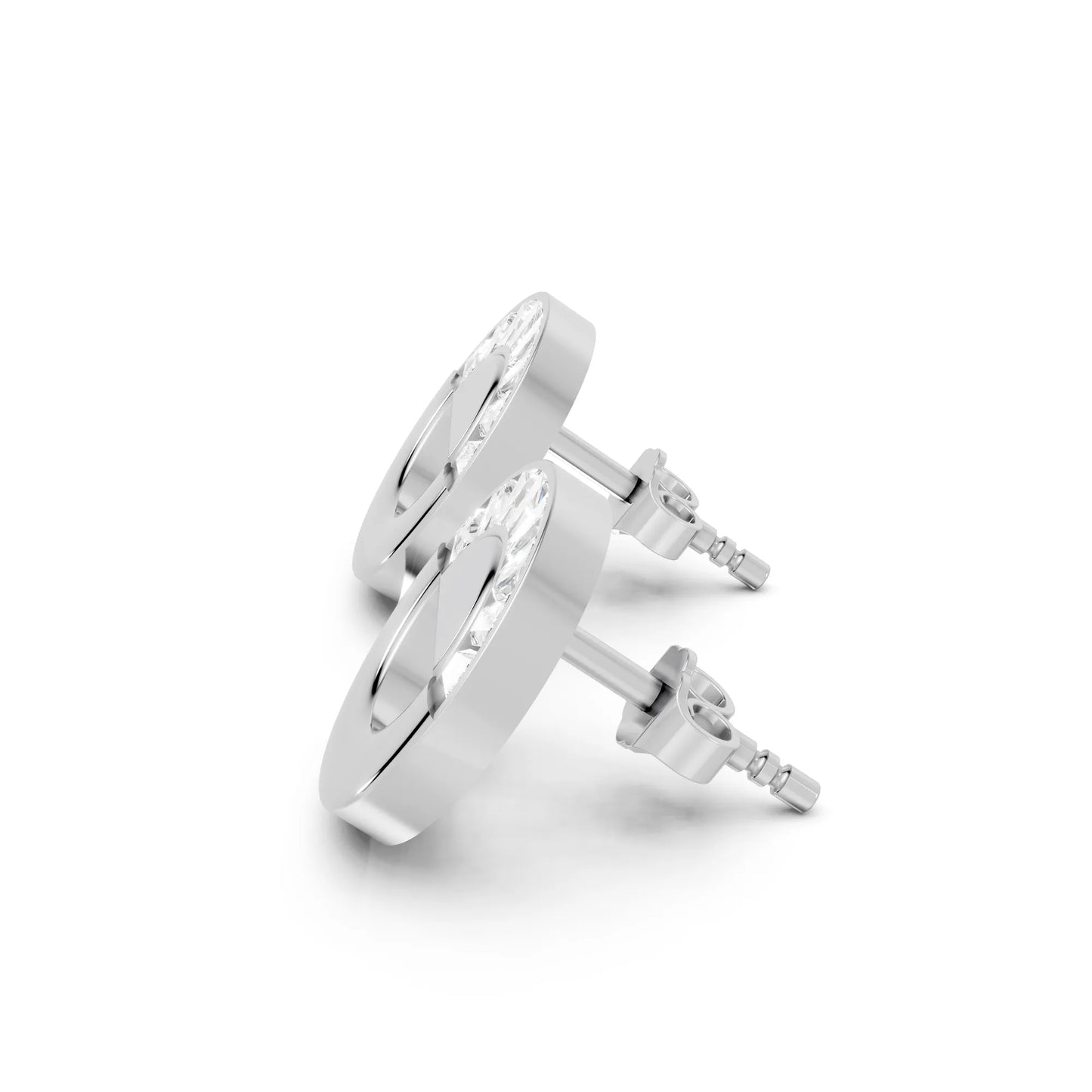 14K Gold Bagutte Cut Diamond Full Moon Halo Stud Earring
