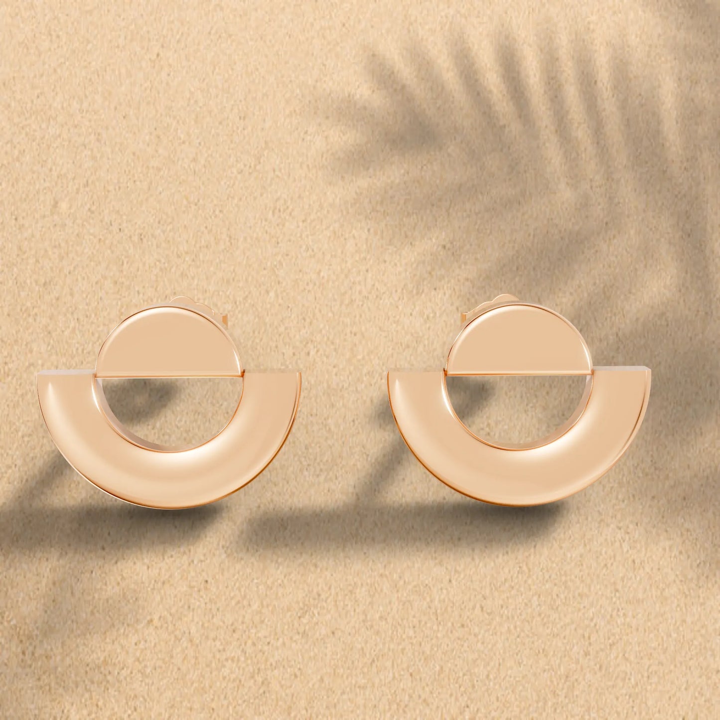 14K Gold Solid Gold Half Moon Stud Earring