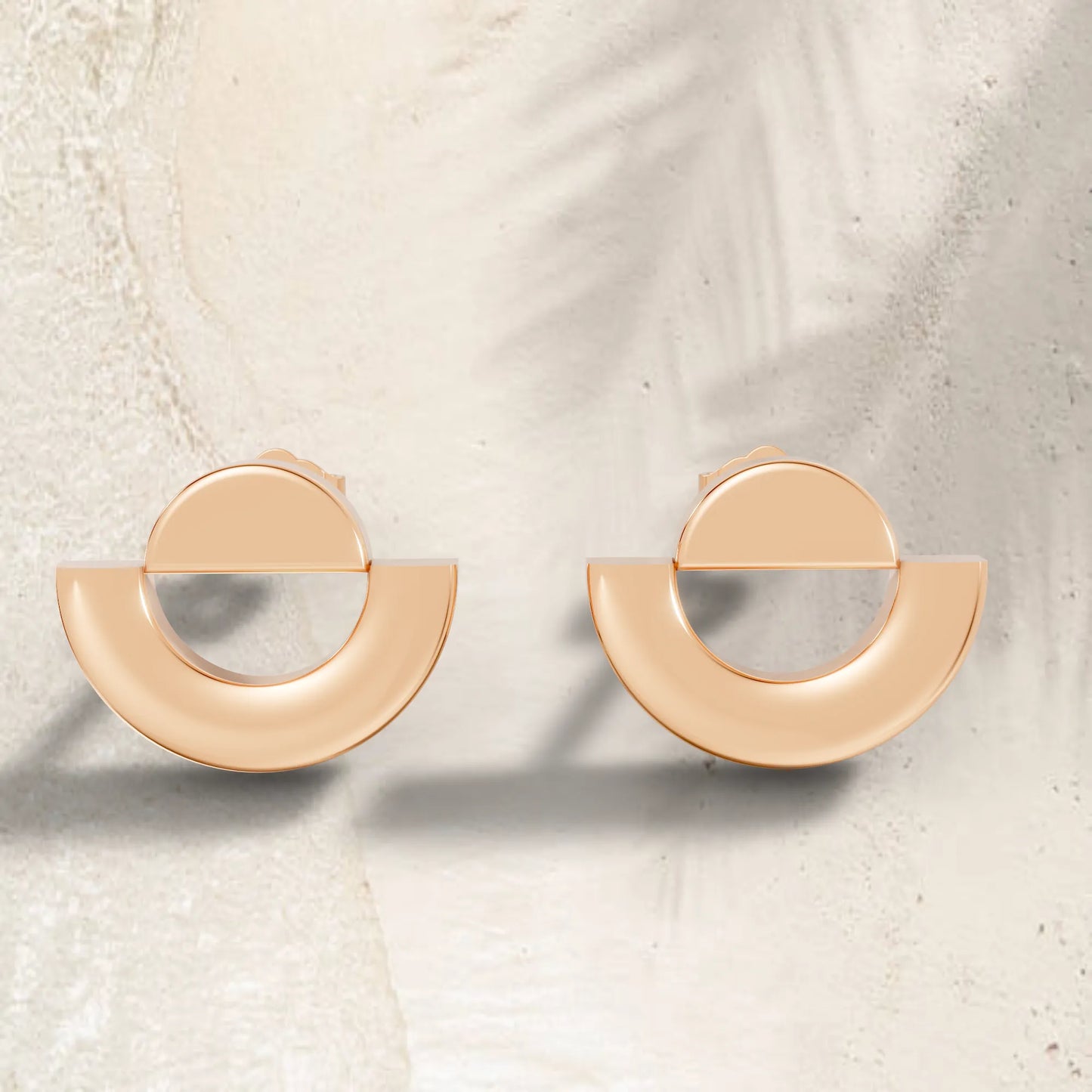 14K Gold Solid Gold Half Moon Stud Earring