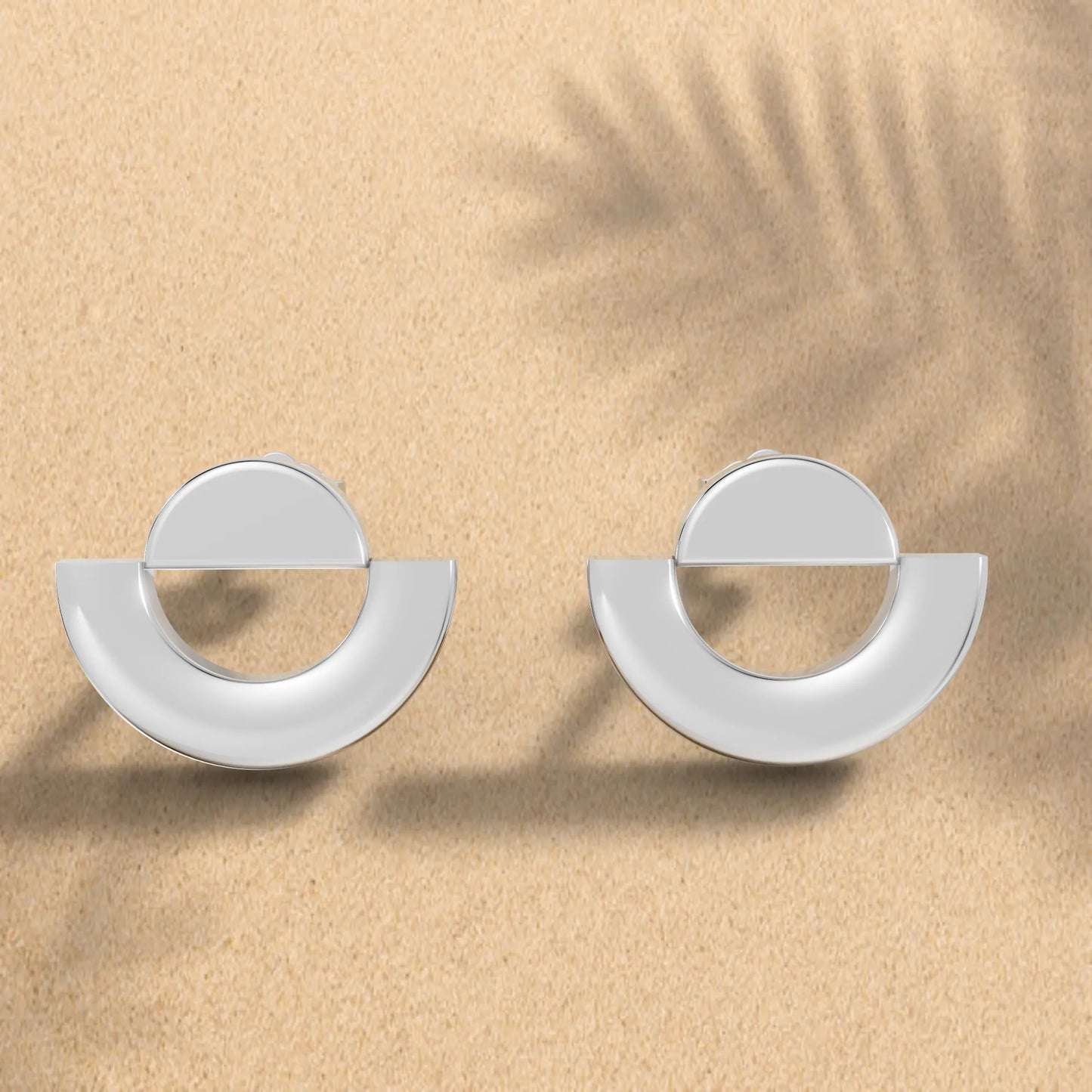 14K Gold Solid Gold Half Moon Stud Earring