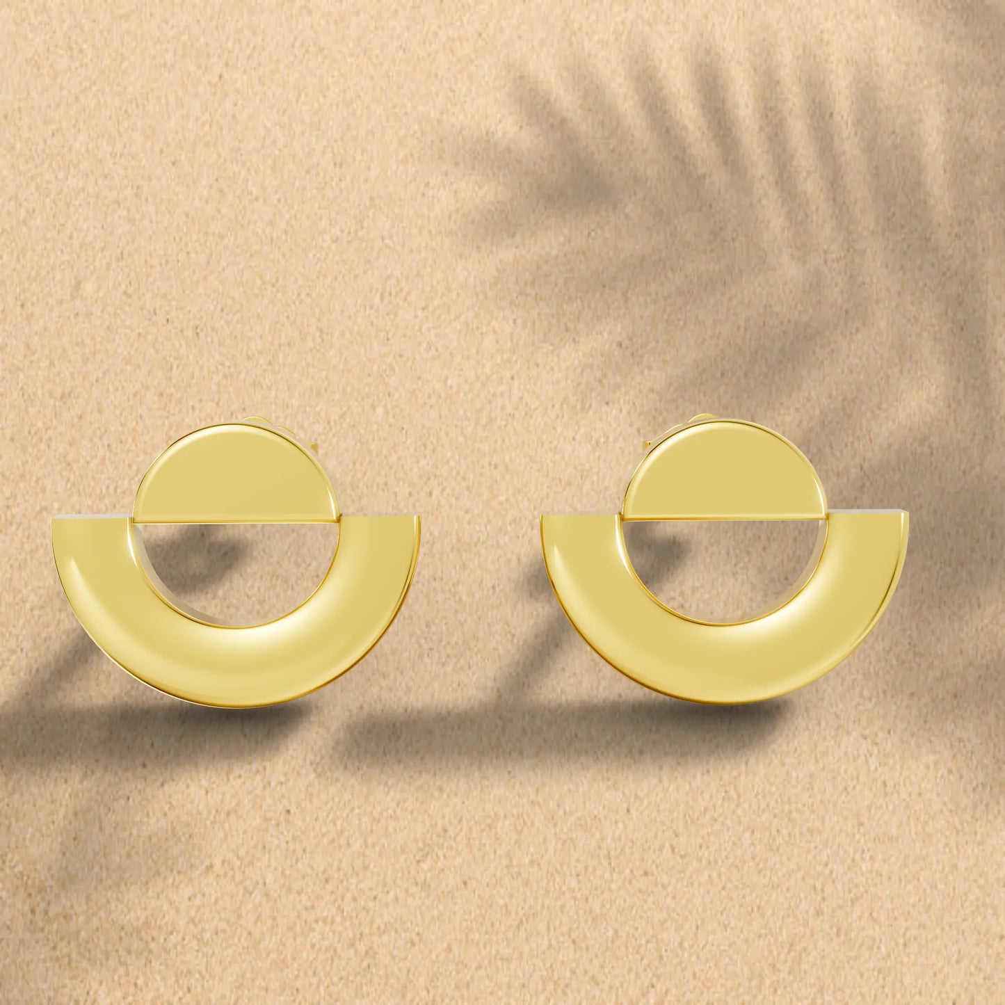 14K Gold Solid Gold Half Moon Stud Earring