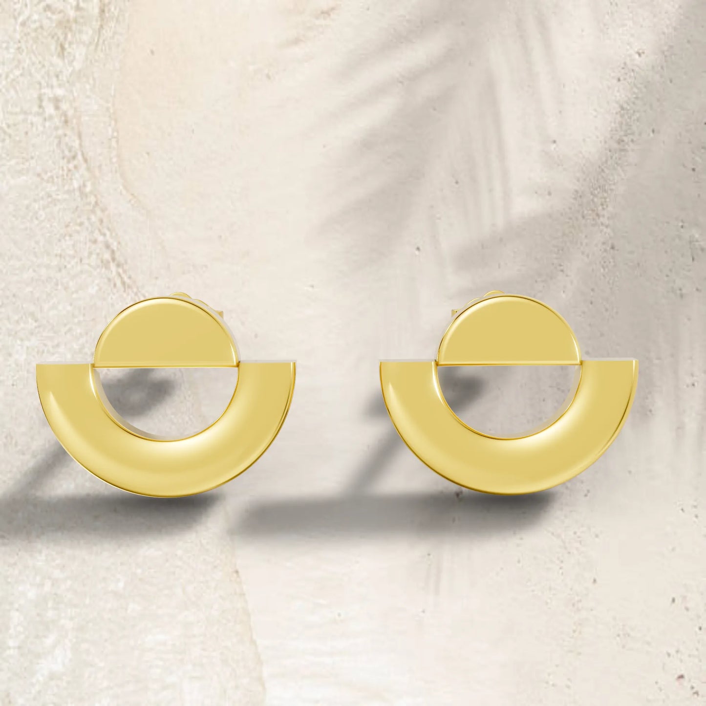 14K Gold Solid Gold Half Moon Stud Earring