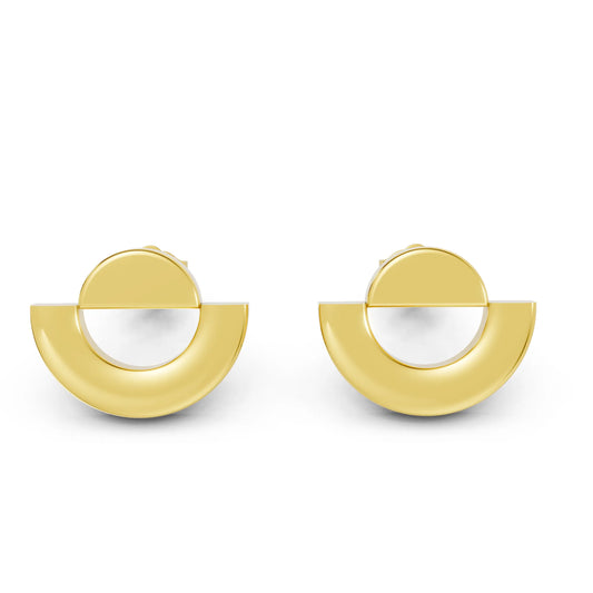 14K Gold Solid Gold Half Moon Stud Earring