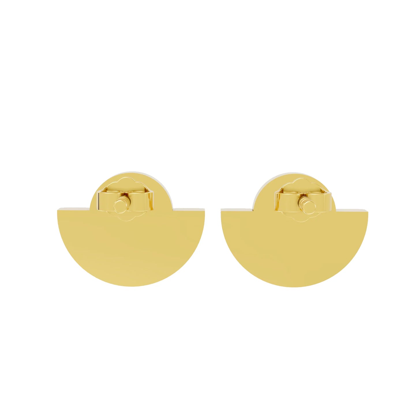 14K Gold Round Cut Diamond Half Moon Halo Stud Earring