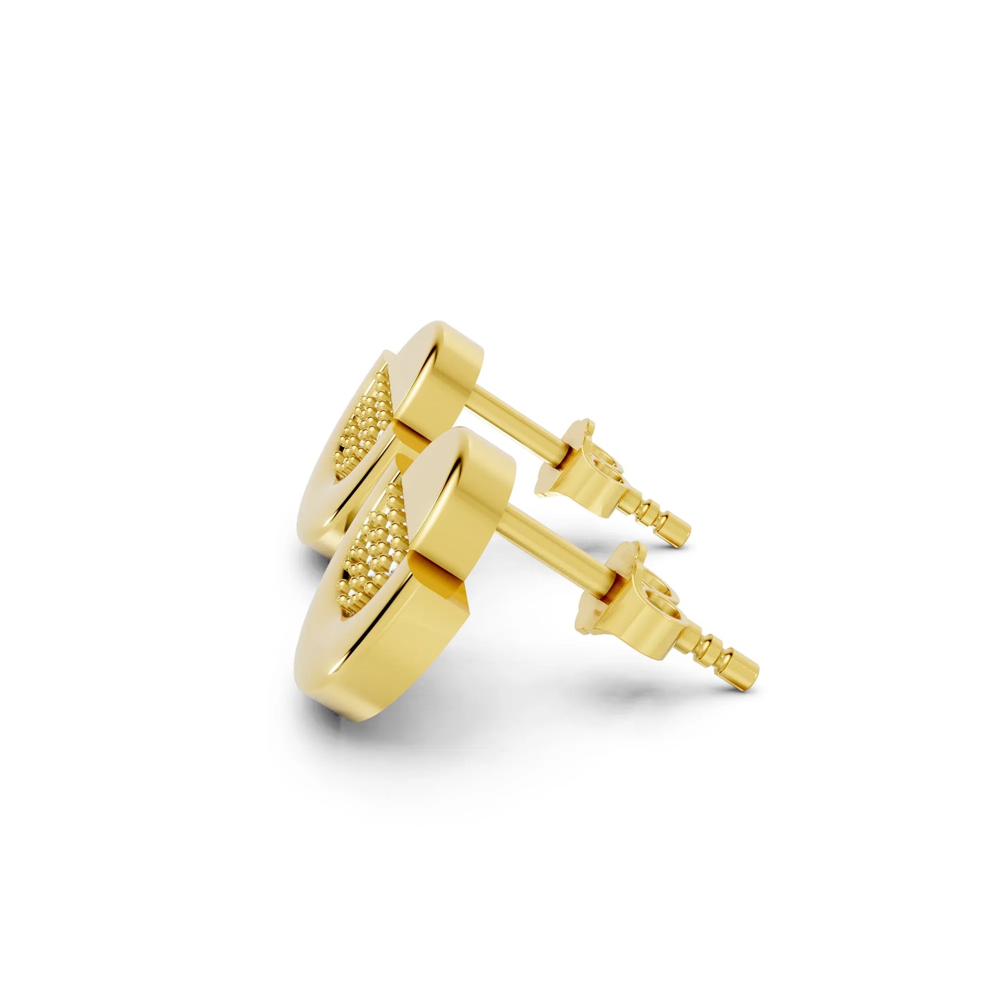 14K Gold Round Cut Diamond Half Moon Halo Stud Earring