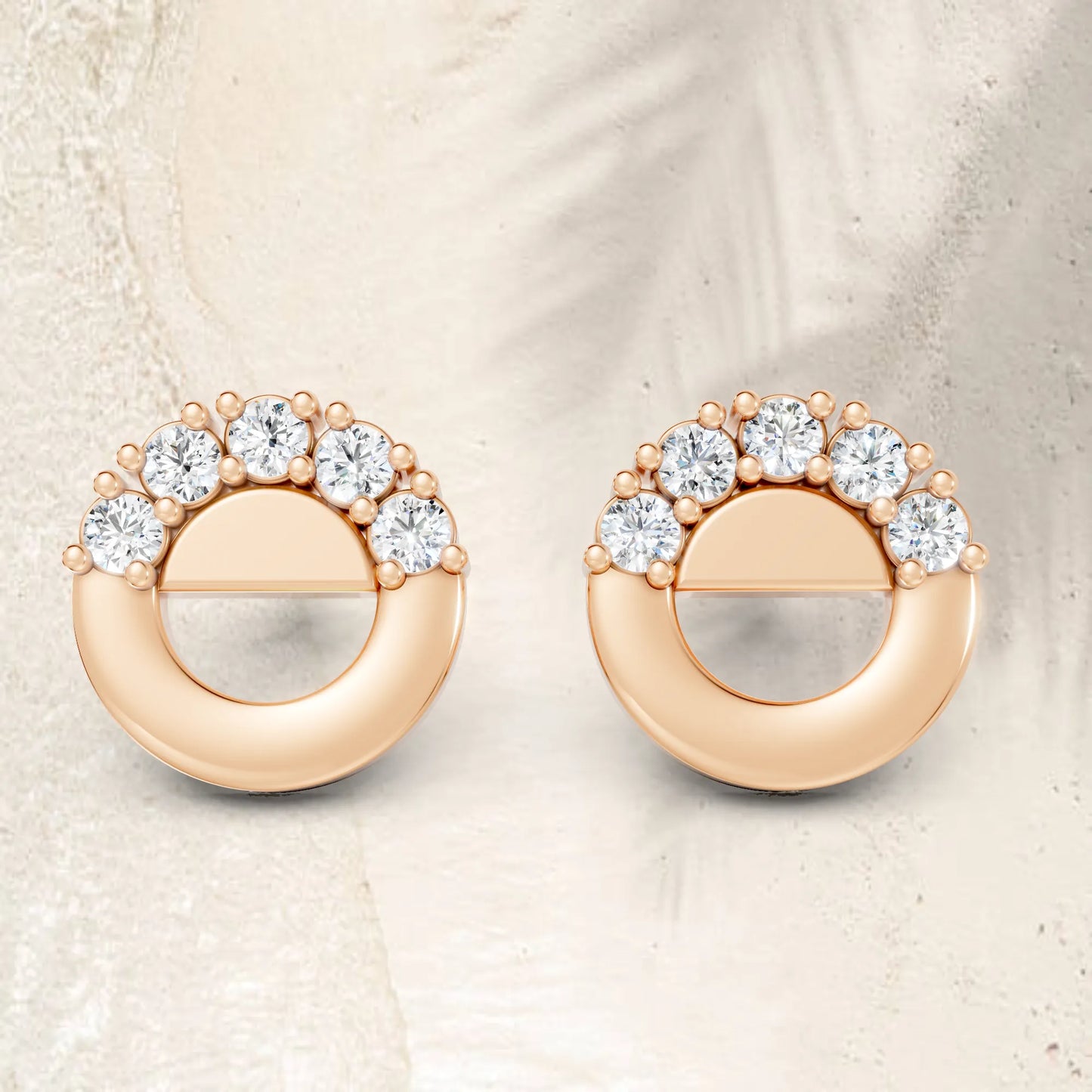 14K Gold Round Cut Diamond Full Moon Halo Stud Earring