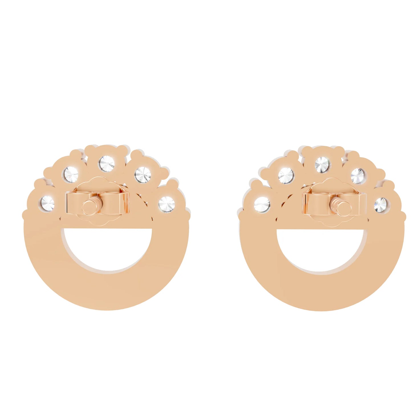 14K Gold Round Cut Diamond Full Moon Halo Stud Earring