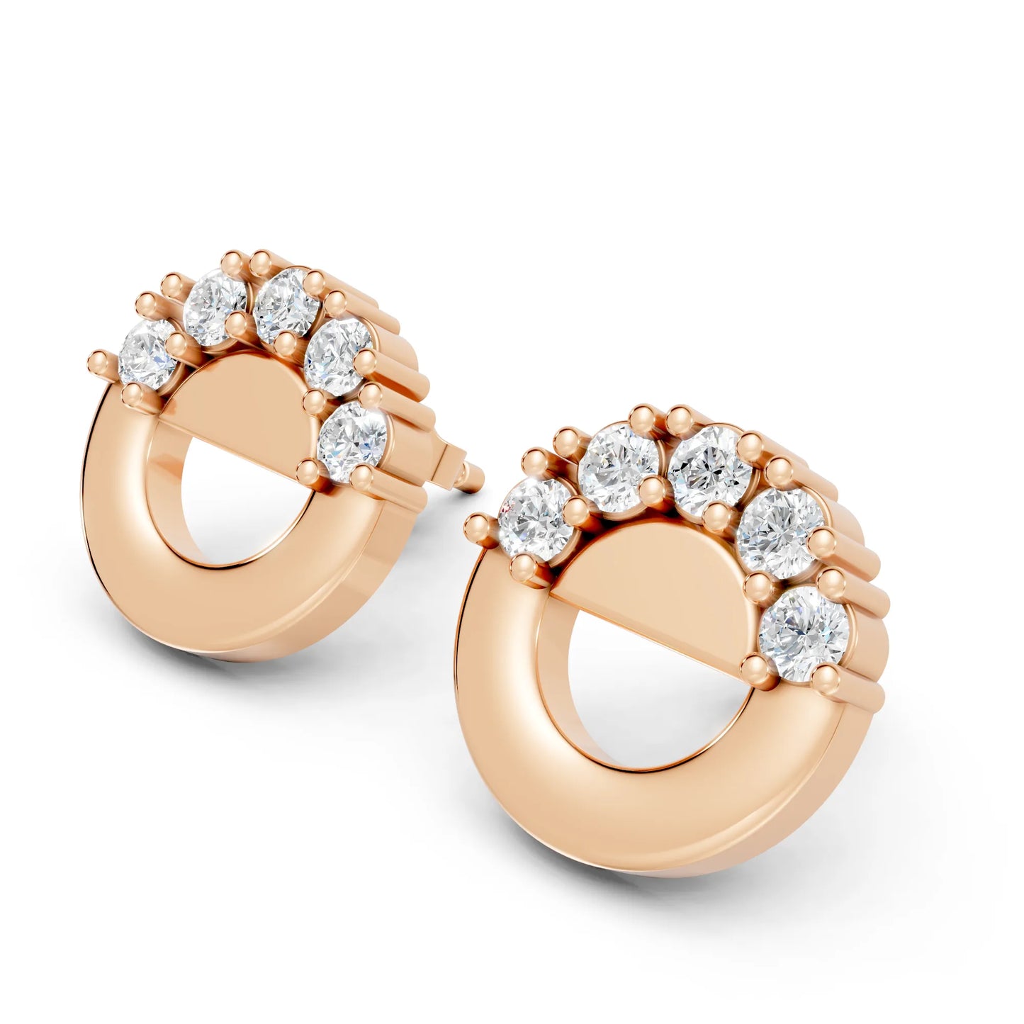 14K Gold Round Cut Diamond Full Moon Halo Stud Earring