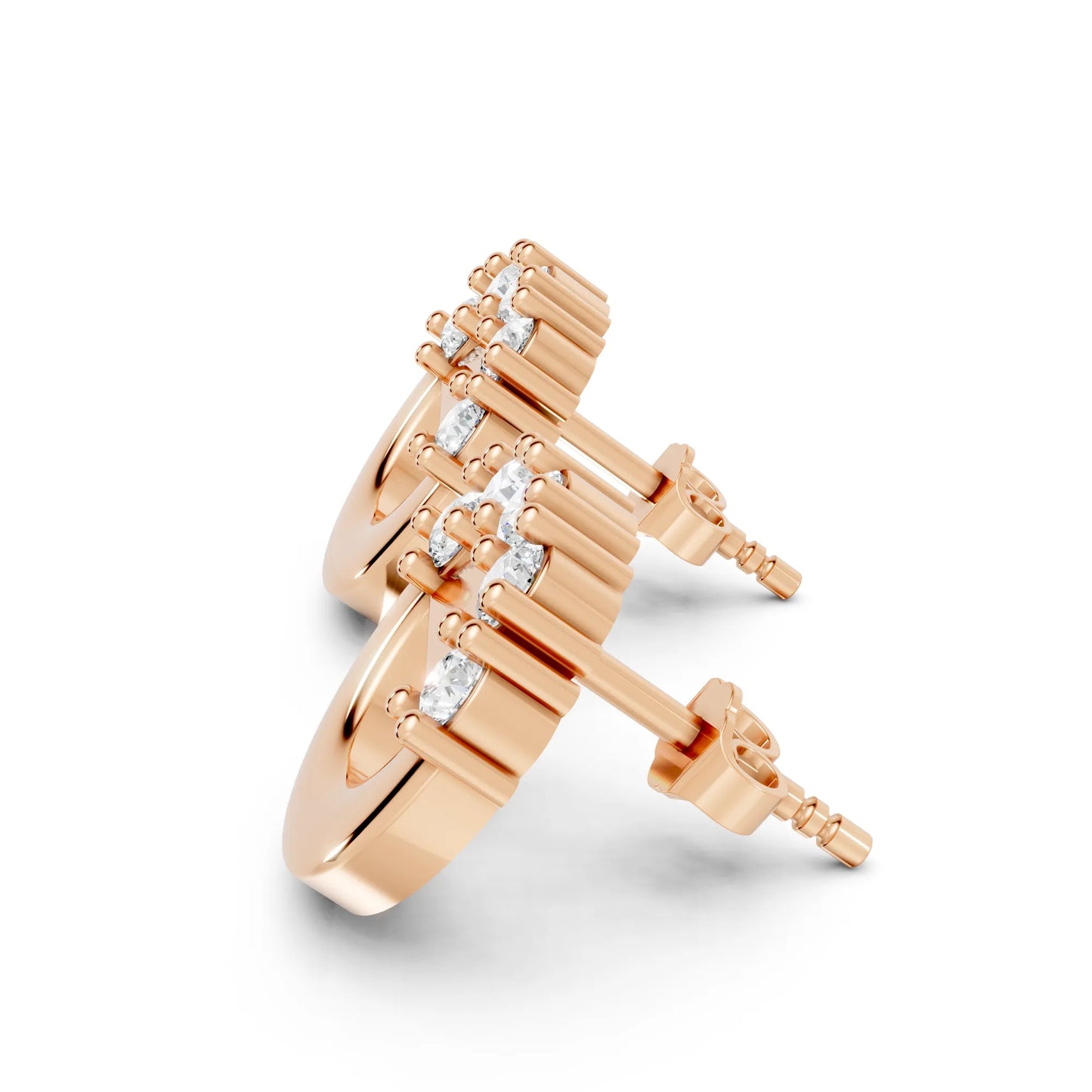 14K Gold Round Cut Diamond Full Moon Halo Stud Earring