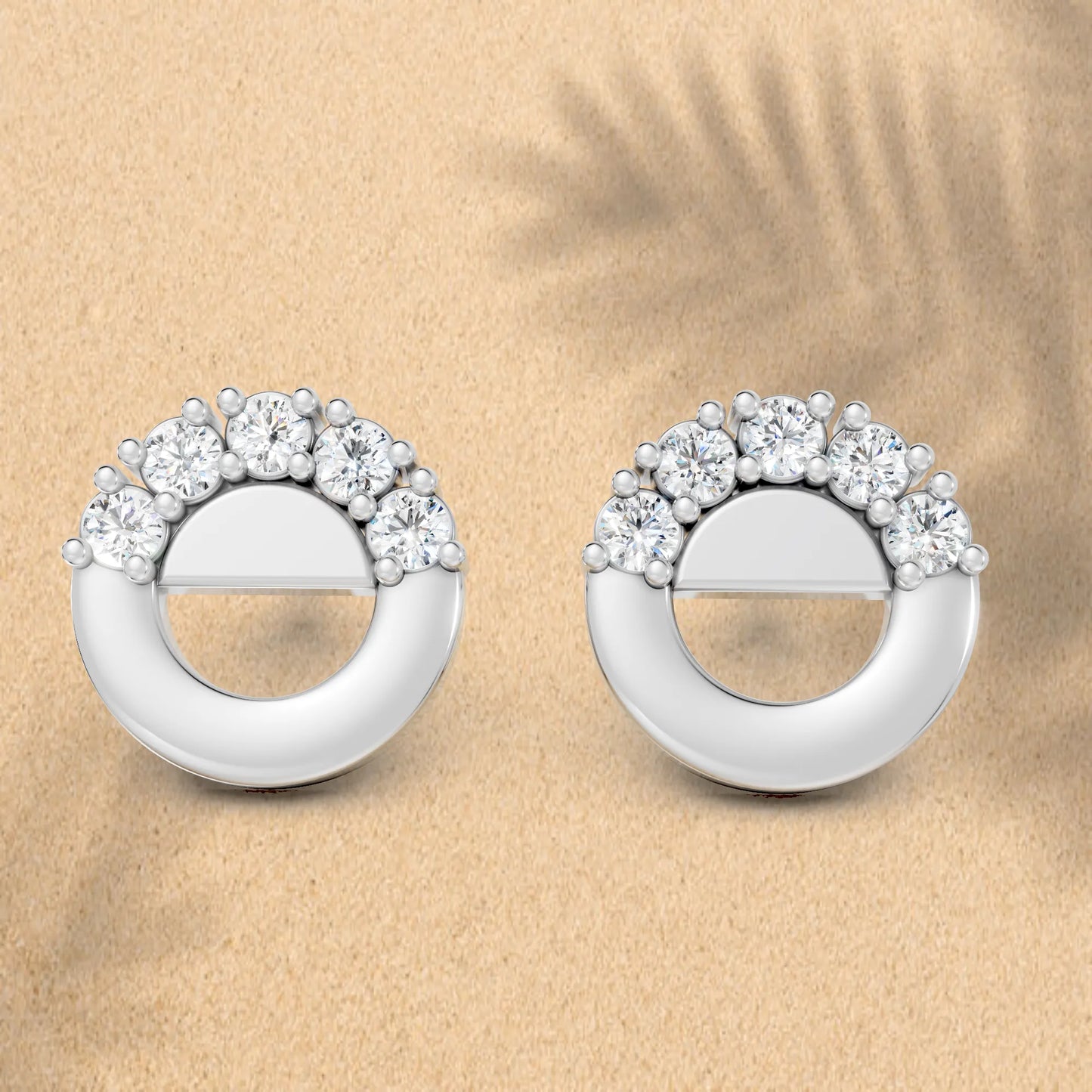 14K Gold Round Cut Diamond Full Moon Halo Stud Earring