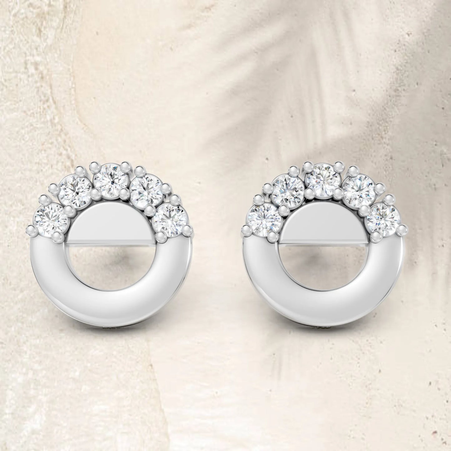14K Gold Round Cut Diamond Full Moon Halo Stud Earring