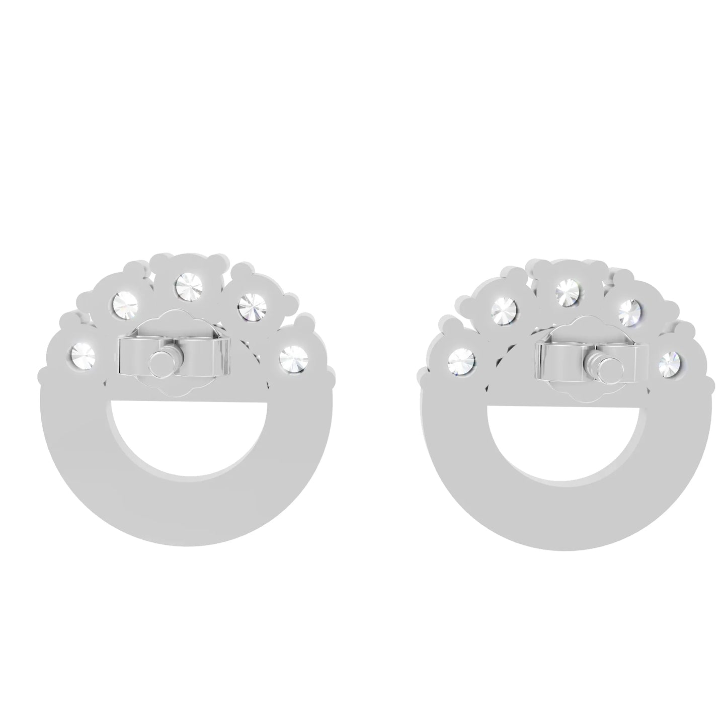 14K Gold Round Cut Diamond Full Moon Halo Stud Earring