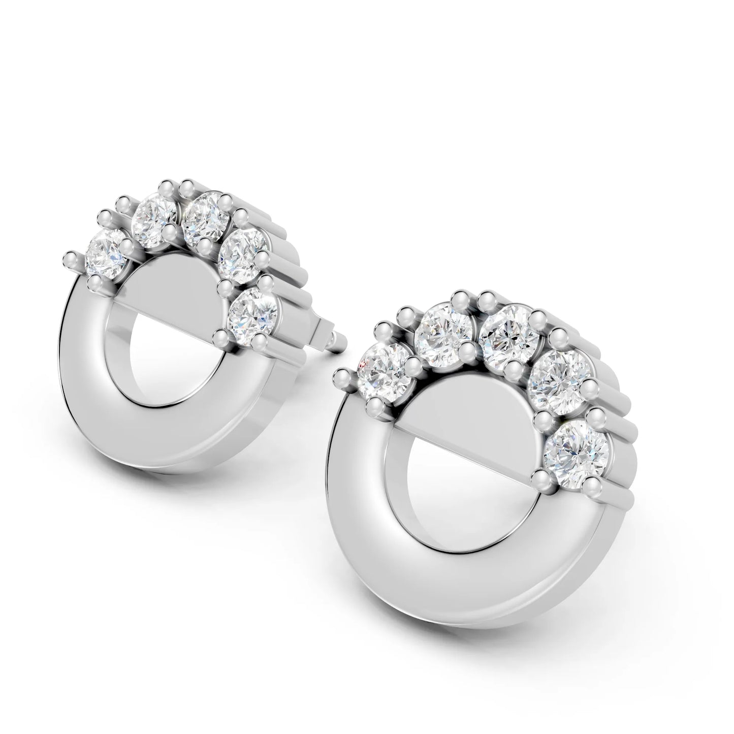 14K Gold Round Cut Diamond Full Moon Halo Stud Earring