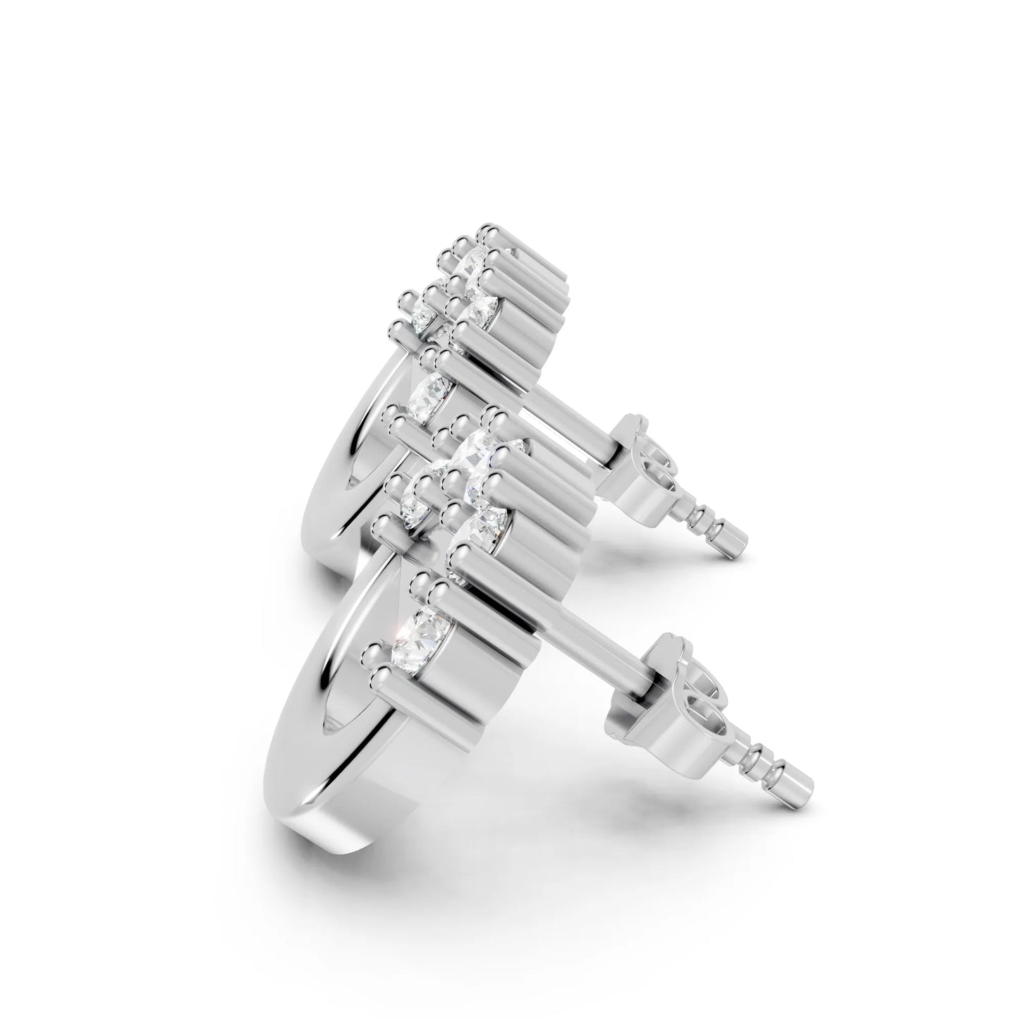 14K Gold Round Cut Diamond Full Moon Halo Stud Earring