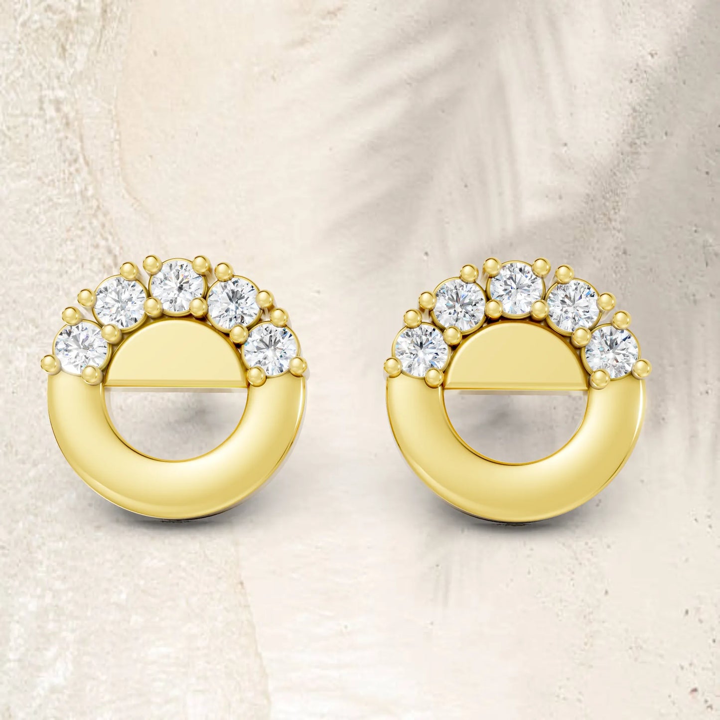 14K Gold Round Cut Diamond Full Moon Halo Stud Earring