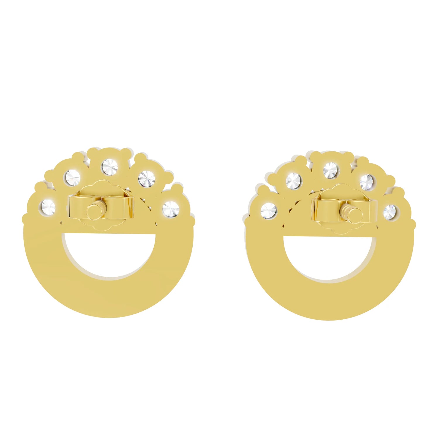14K Gold Round Cut Diamond Full Moon Halo Stud Earring