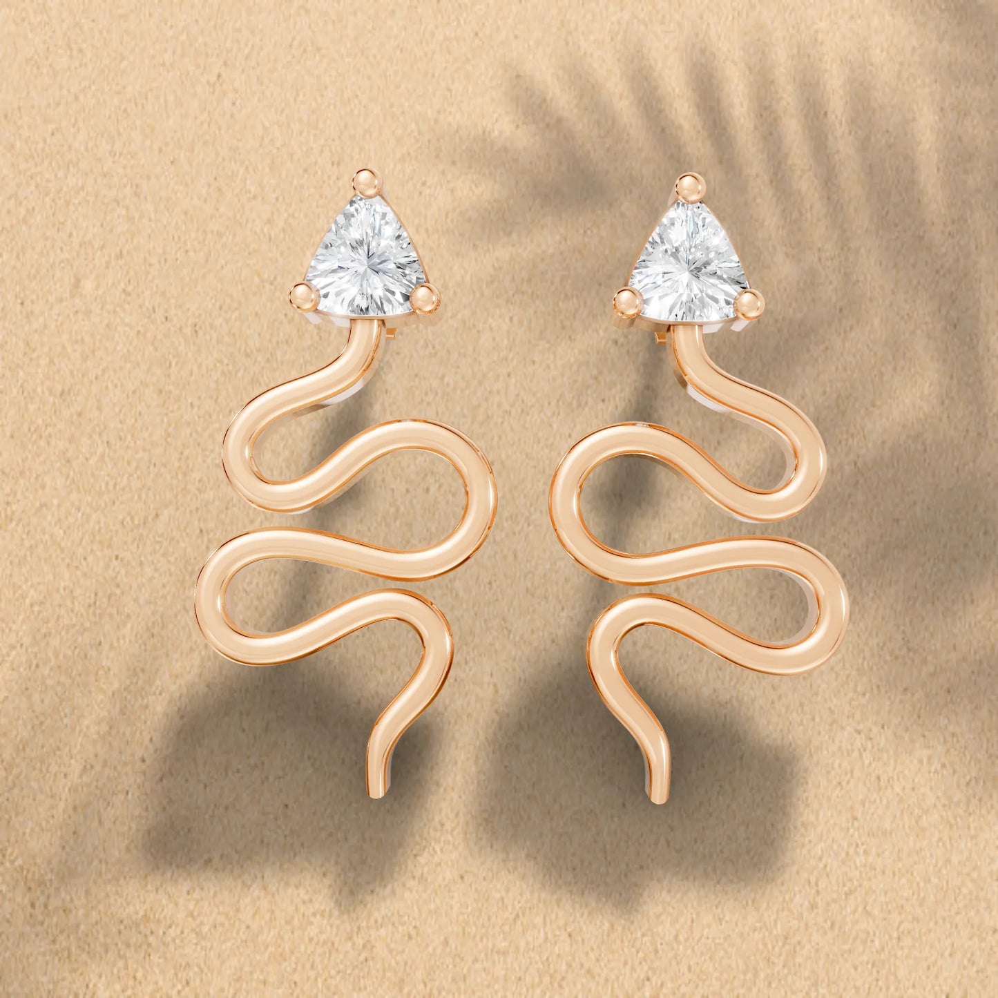 14K Gold Snake-Inspired Triangle Diamond Stud Earrings (Prong Setting)
