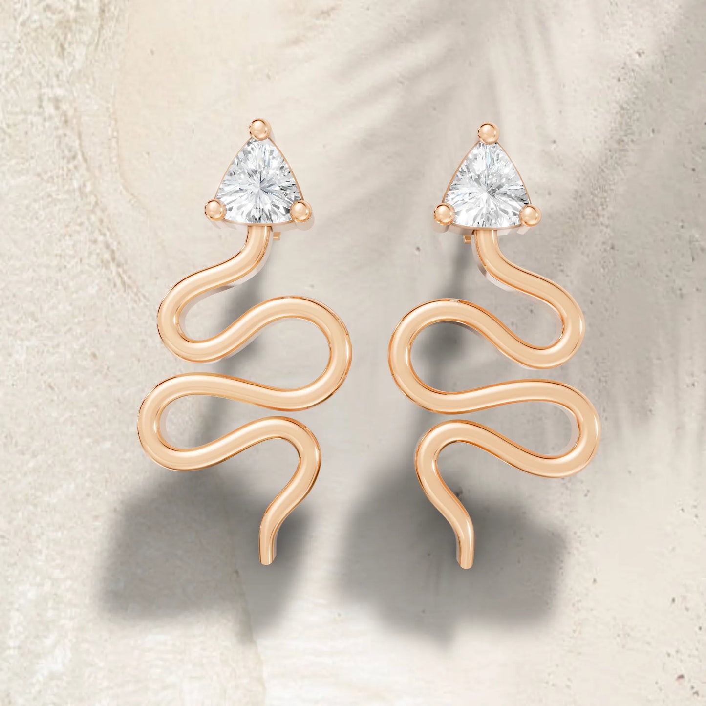 14K Gold Snake-Inspired Triangle Diamond Stud Earrings (Prong Setting)
