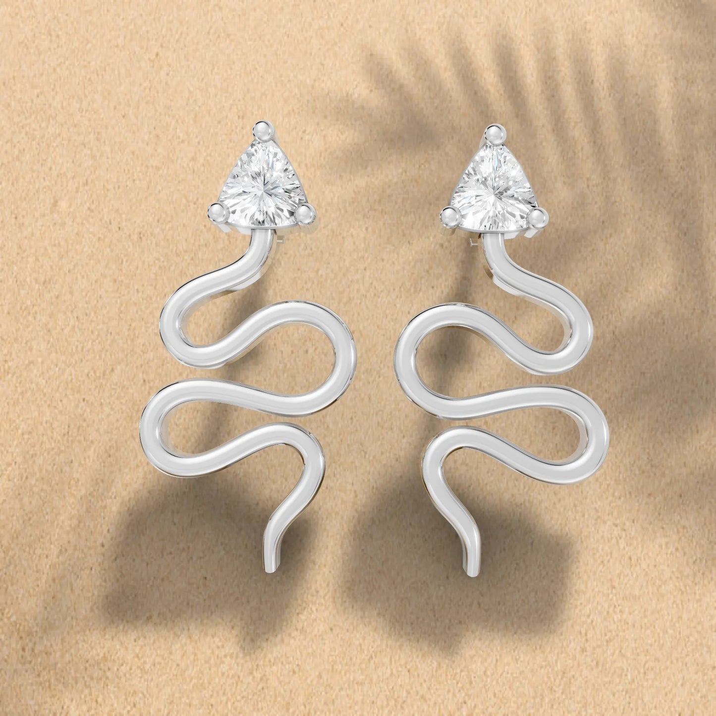 14K Gold Snake-Inspired Triangle Diamond Stud Earrings (Prong Setting)