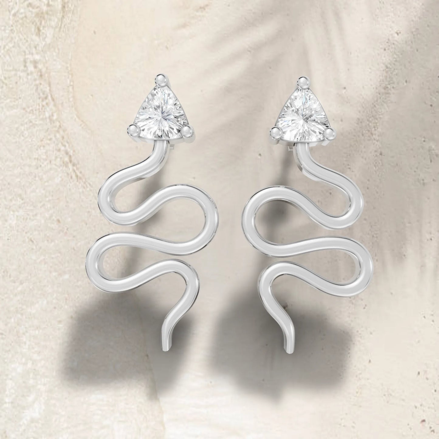 14K Gold Snake-Inspired Triangle Diamond Stud Earrings (Prong Setting)