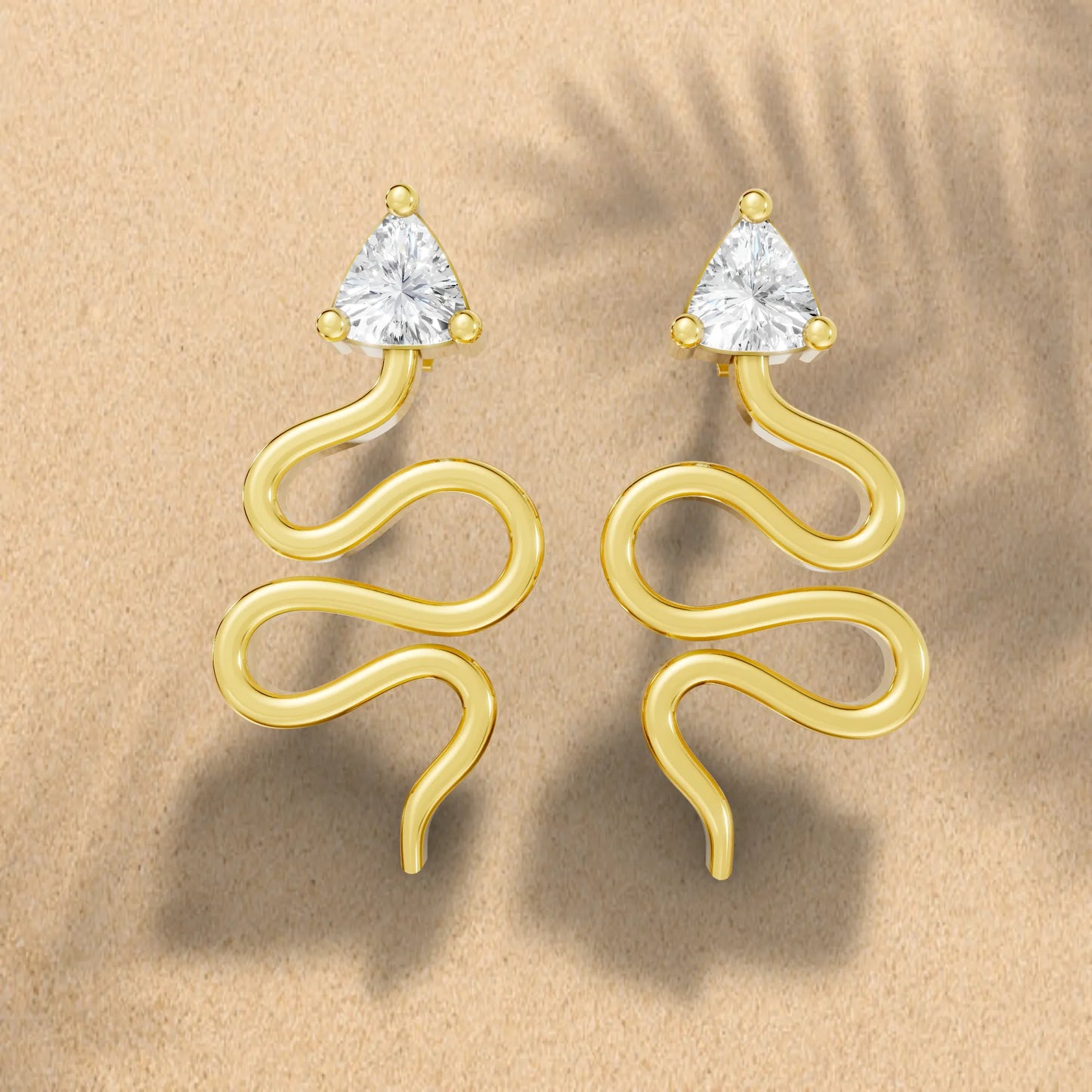 14K Gold Snake-Inspired Triangle Diamond Stud Earrings (Prong Setting)