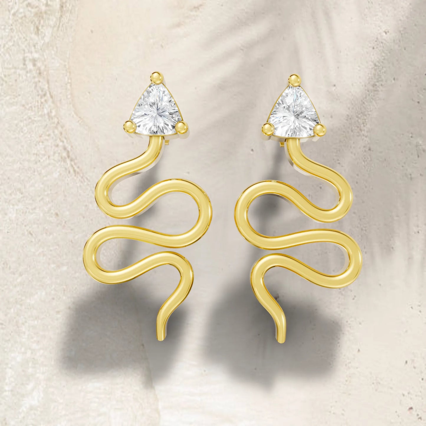 14K Gold Snake-Inspired Triangle Diamond Stud Earrings (Prong Setting)