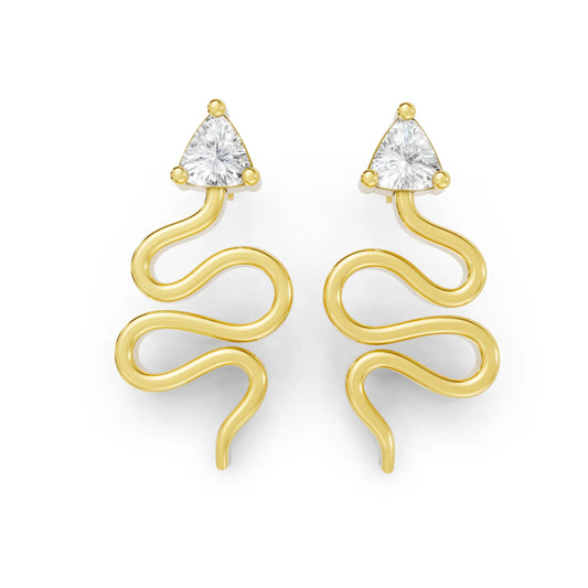 14K Gold Snake-Inspired Triangle Diamond Stud Earrings (Prong Setting)