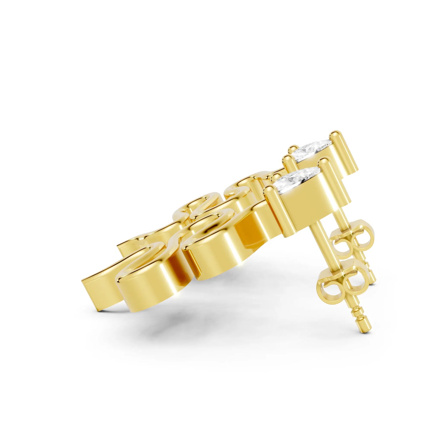 14K Gold Snake-Inspired Triangle Diamond Stud Earrings (Prong Setting)
