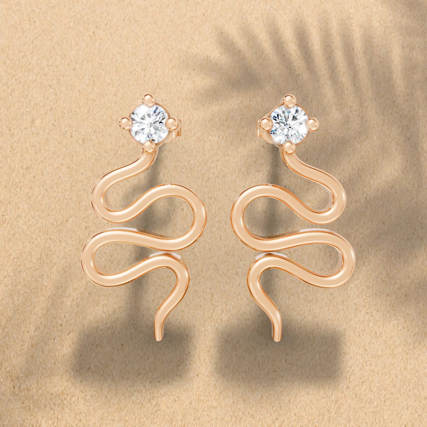 14K Gold Snake Inspired Round Diamond Earrings (Prong Setting)