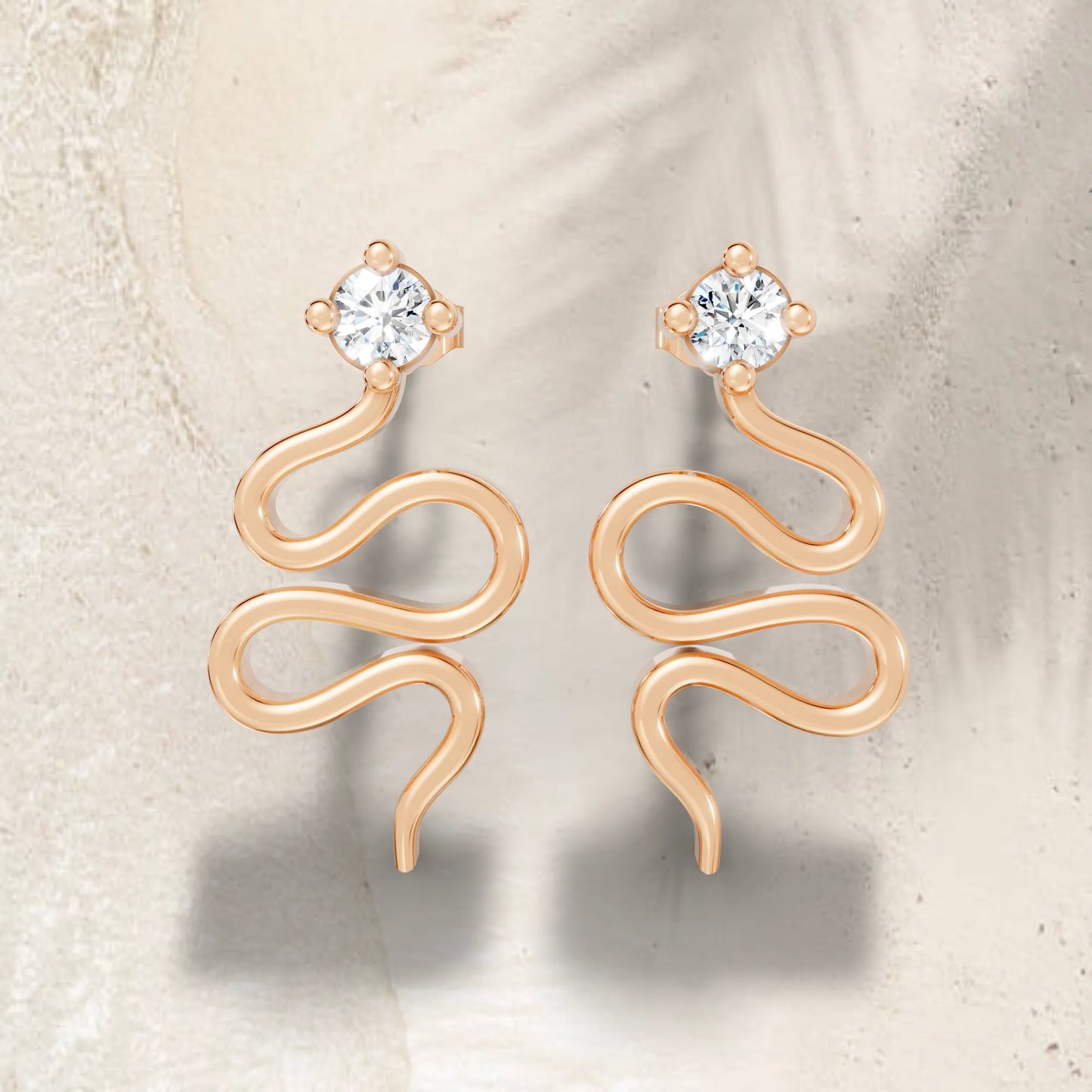 14K Gold Snake Inspired Round Diamond Earrings (Prong Setting)