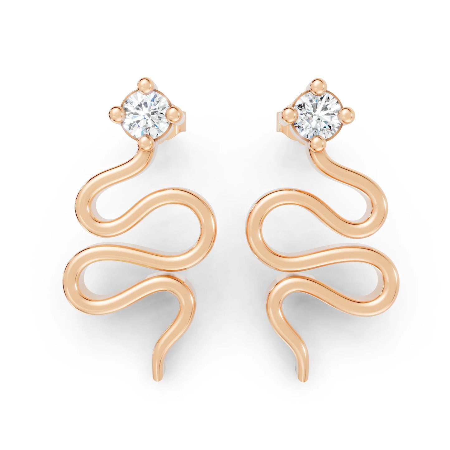 14K Gold Snake Inspired Round Diamond Earrings (Prong Setting)