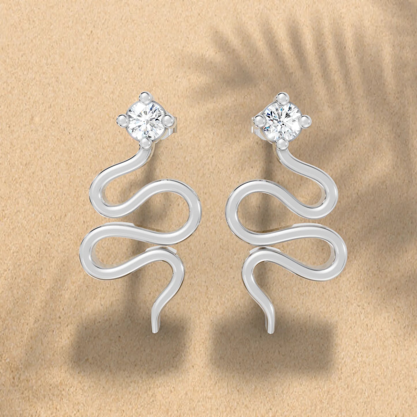 14K Gold Snake Inspired Round Diamond Earrings (Prong Setting)