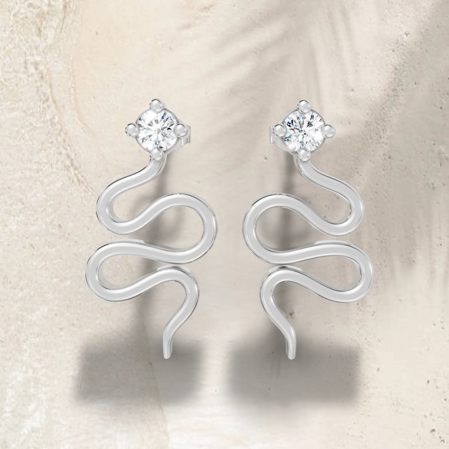 14K Gold Snake Inspired Round Diamond Earrings (Prong Setting)