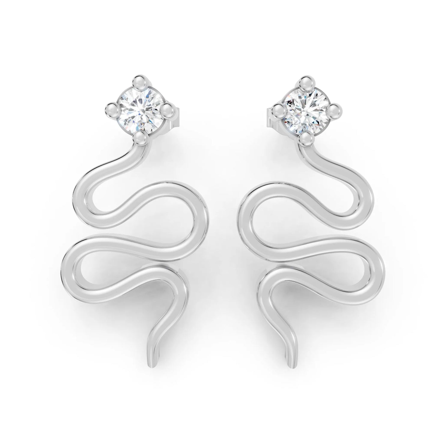 14K Gold Snake Inspired Round Diamond Earrings (Prong Setting)
