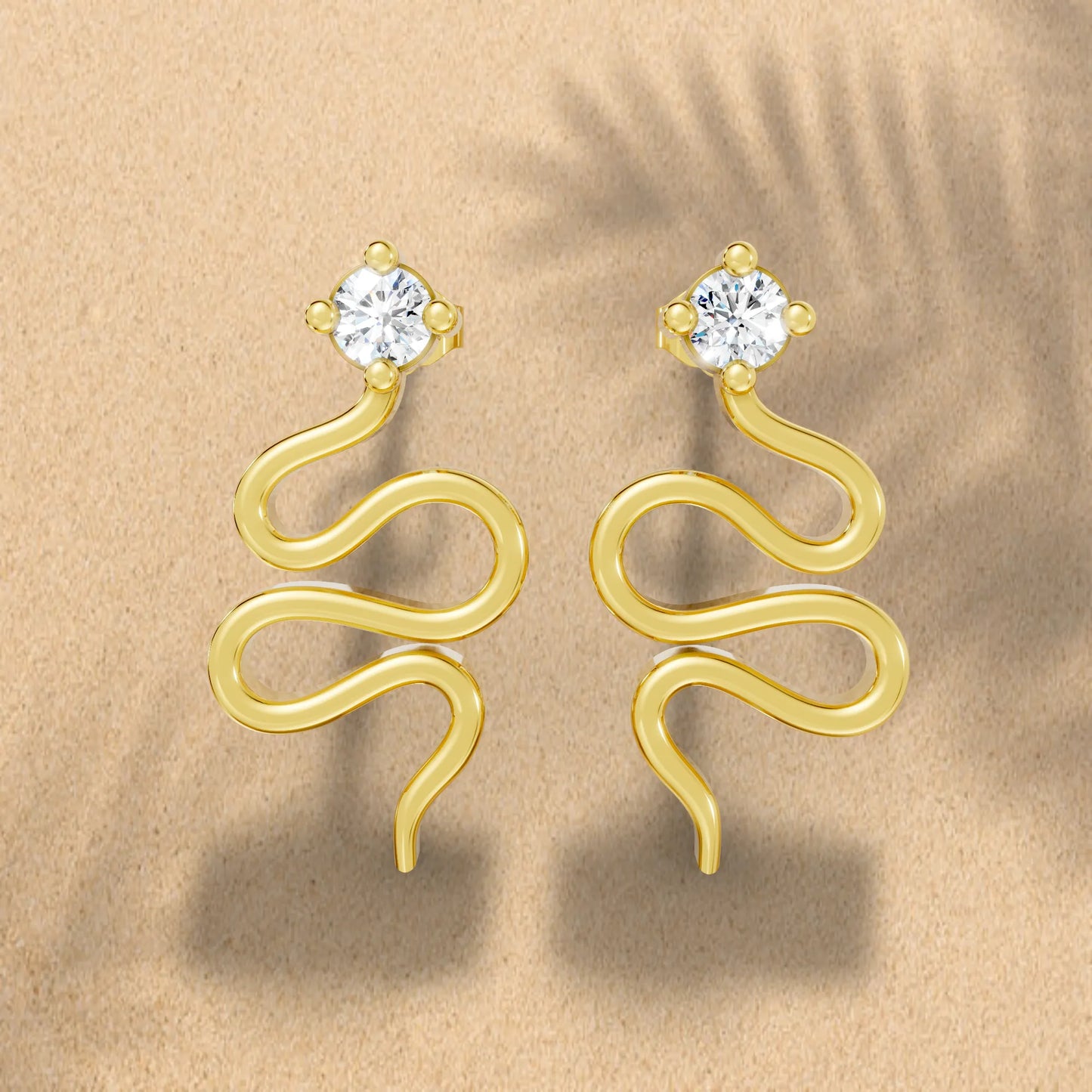 14K Gold Snake Inspired Round Diamond Earrings (Prong Setting)