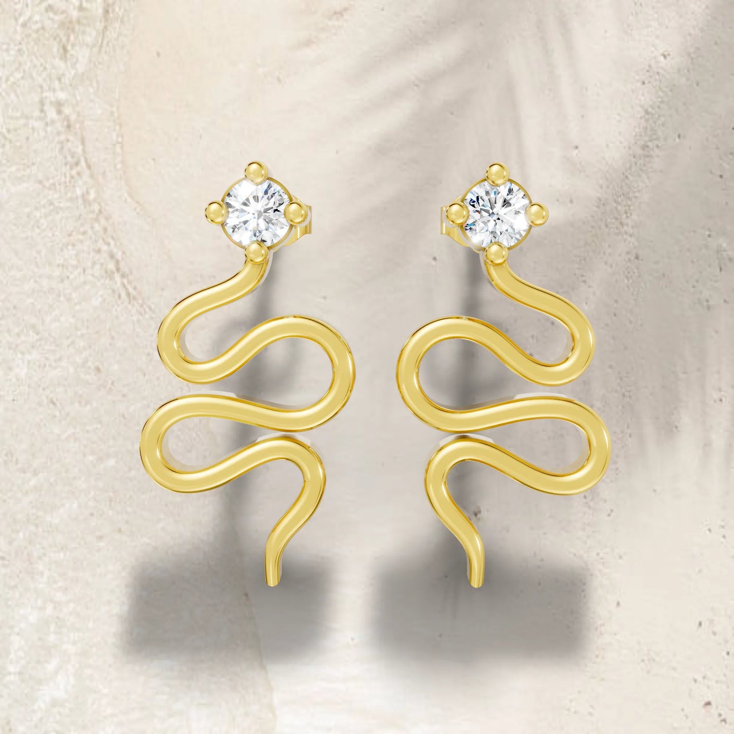 14K Gold Snake Inspired Round Diamond Earrings (Prong Setting)
