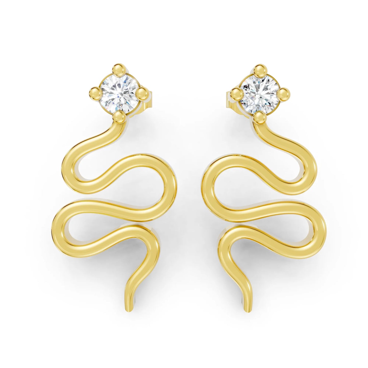 14K Gold Snake Inspired Round Diamond Earrings (Prong Setting)